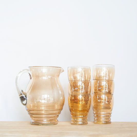 Peach Glass Pitcher and Tumbler Set