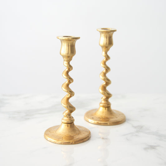 Twist Brass Candlestick Holders