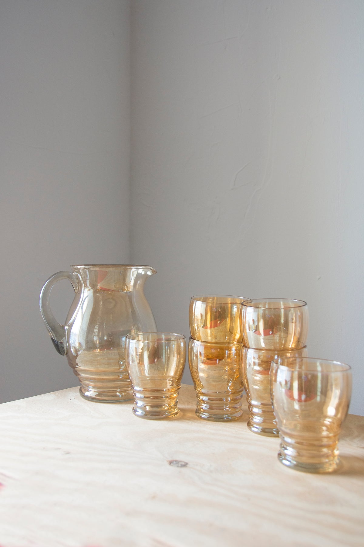 Peach Glass Pitcher and Tumbler Set