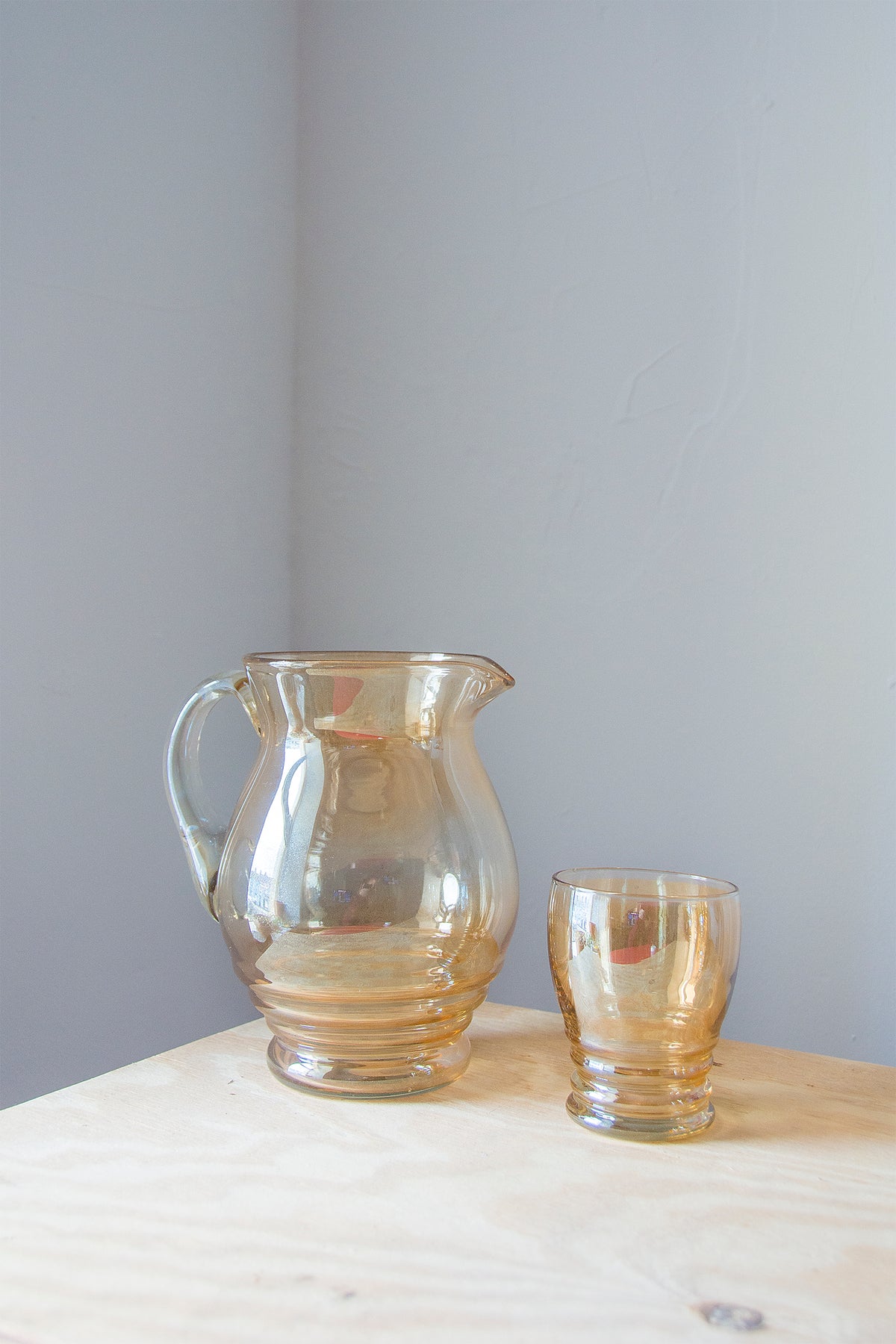 Peach Glass Pitcher and Tumbler Set