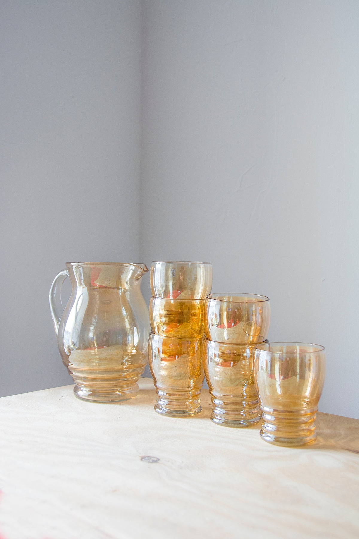 Peach Glass Pitcher and Tumbler Set